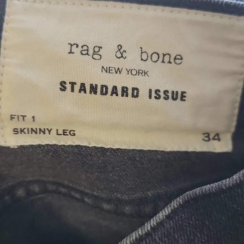 rag & bone Mens Standard Issue Fit 1 Skinny Leg Distressed Full Button Jeans 34